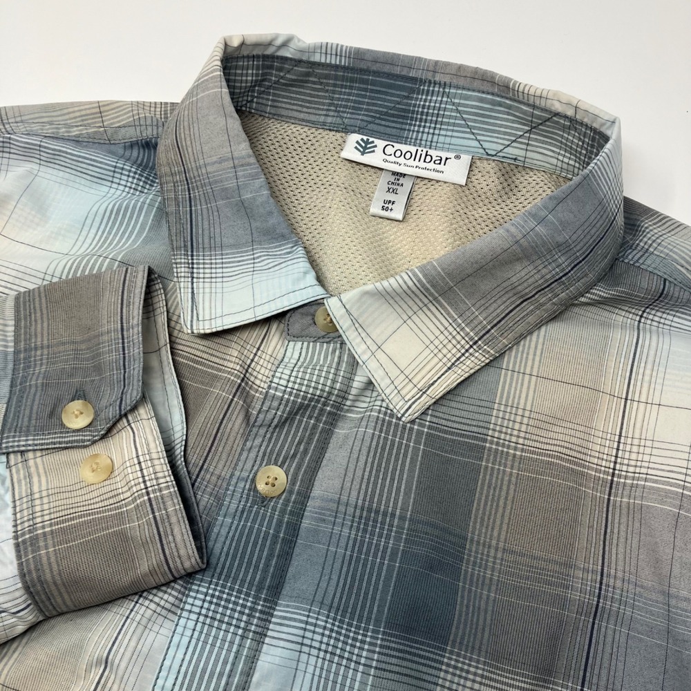 Coolibar 2XL Mens Plaid Button Up Shirt Long Sleeve UPF 50+ Sun Protection